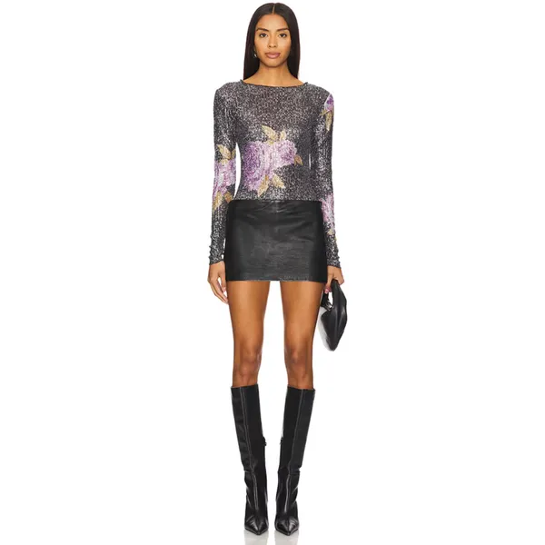 Free People Printed Gold Rush Sequin Top Long Sleeve Amethyst Combo XS NWT - Image 5