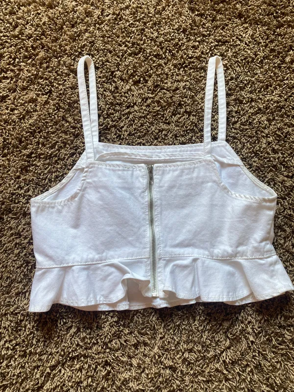 Forever 21 White Denim Cropped Babydoll Tank - Image 2