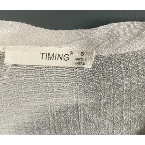 TIMING White Textured Button Front Tie Waist Dolman Sleeve Blouse Top Size S - Image 3