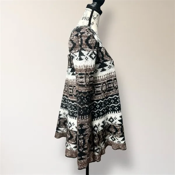 Free People S Brown Cream Alpaca‎ Wool Blend V Neck Pullover Sweater Boho Nordic - Image 2