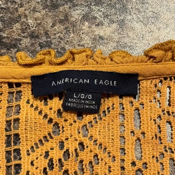 American Eagle Top Boho Cottage Prairie Romantic Hippie Fairy Folk Mustard Large - Image 3