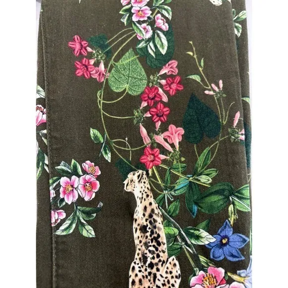 L'AGENCE Margot High Rise Skinny Jeans Guepard Floral Moss Green Cheetah Size 26 - Image 11