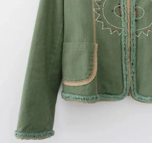 Misomiso Vintage Y2K Linen Bead Embroidered Jacket - Image 6
