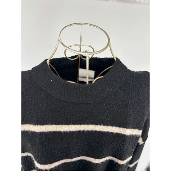 Aerie Unreal Stripe Sweater XS Black Cream Crewneck Knit Pullover Women - Image 7