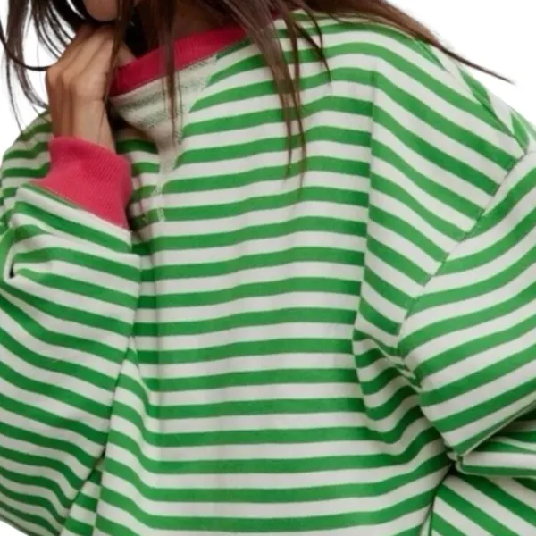 FREE PEOPLE Classic Striped Oversized Crewneck Pink Clover Combo Size M - Image 5