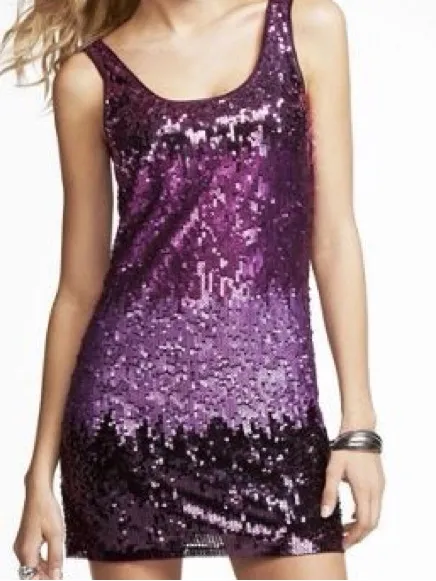 Express Sequin Ombre Mini Tank Dress Purple Pink Large Sleeveless Party Cocktail - Image 2