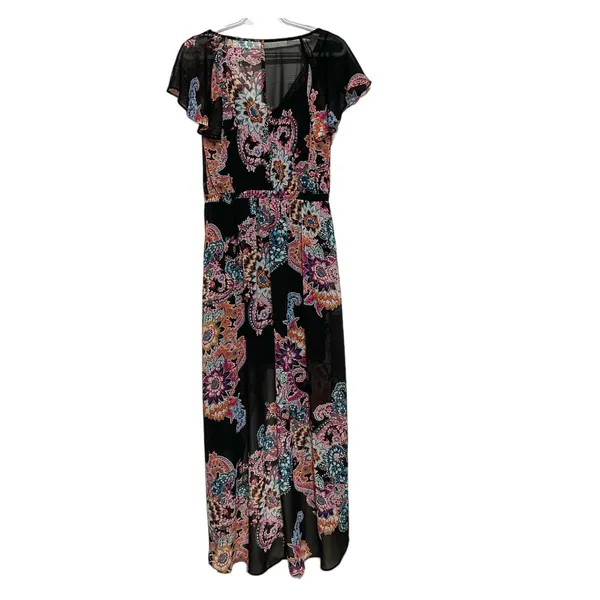 Express Women's Black Purple Teal Short‎ Sleeve High Low Dress Size M - Image 2