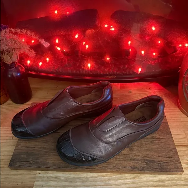 Walking Cradles Brown Leather Croc Cap Toe Slip On Comfort Loafers Shoes 10W - Image 3