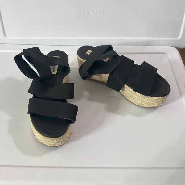 Steve Madden Kacia platform espadrille ankle wrap strappy sandals in black sz 6 - Image 3