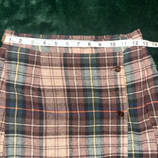 Vintage Classic Of Boston Women’s Brown Plaid Kilt Wrap Midi Skirt Sz 11 - Image 4