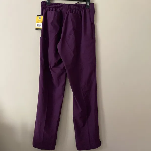 Wonder Wink Women's Flat Front Cargo Pants scrubs eggplant modern fit Small Tall - Image 3