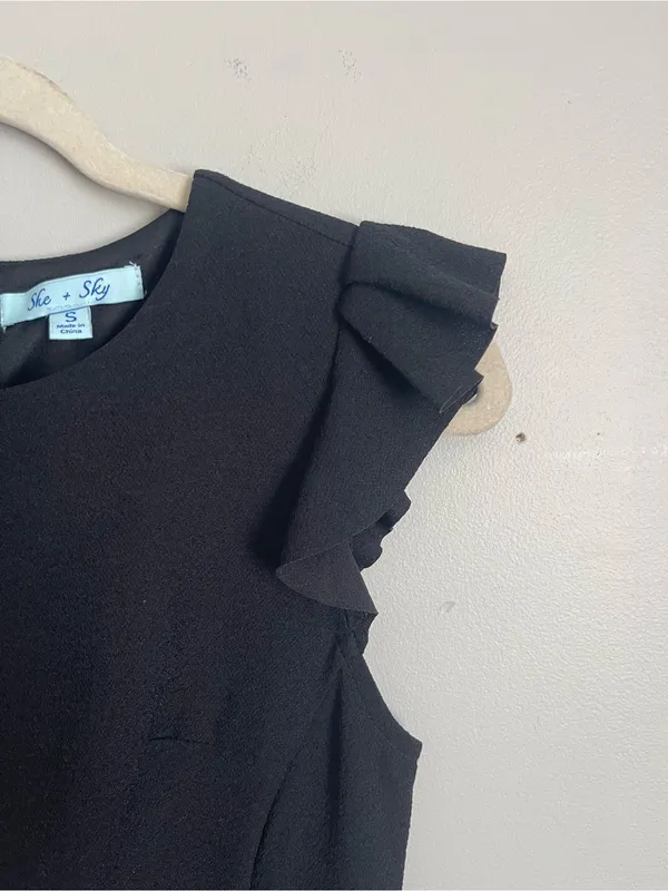 SHE + SKY Classic Black Ruffle Sleeve Mini Dress Sz S - Image 3