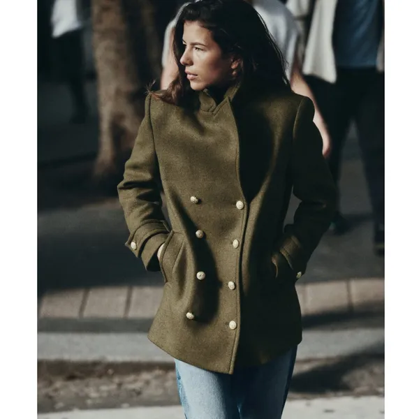 NWT ZARA WOOL BLEND DOUBLE-BREASTED COAT KHAKI Green Bloggers Fave Oversize READ - Image 6