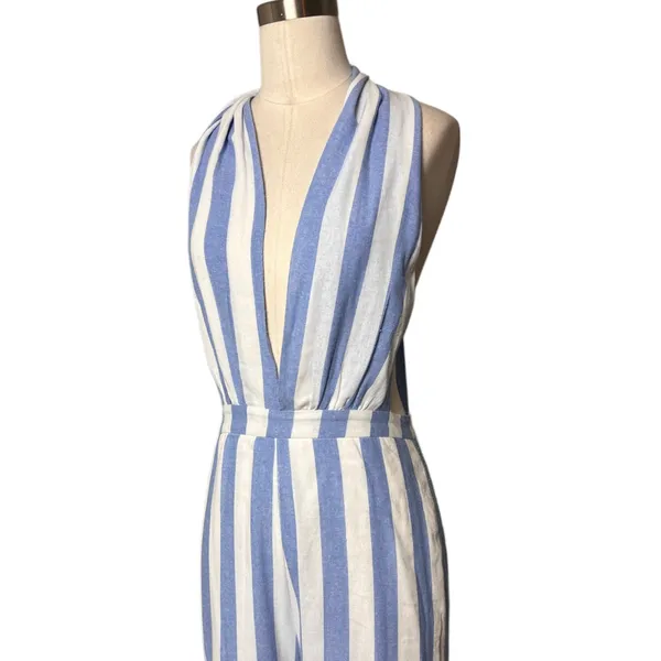 Superdown Kia Striped Jumpsuit in Blue & White - Image 5