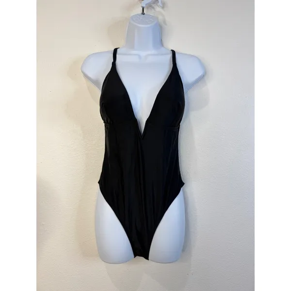 Cupshe Womens Black Deep V-Neck High‎ Cut One Piece Swimsuit CAA12E2F006AA Large - Image 2