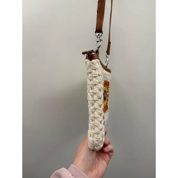 Earthbound Trading Crochet Granny Square Crossbody Bag Cream Boho Festival Purse - Image 5