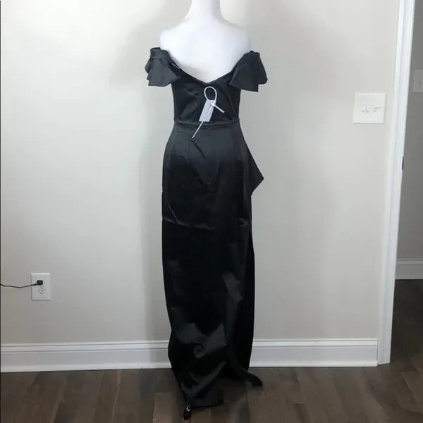 Marchesa Notte Off Shoulder Satin Draped Dress Black Size 0 - Image 9