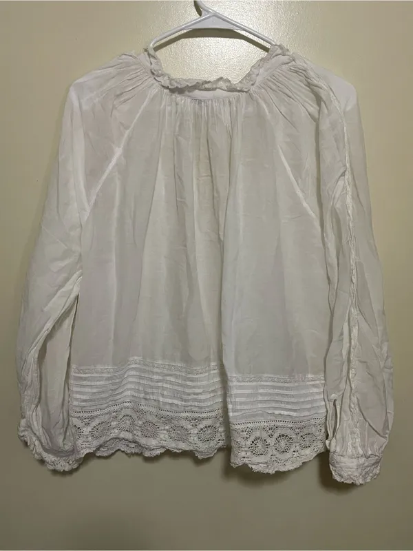 Zadig & Voltaire White Boho Lace-Trim Peasant Blouse - Image 3