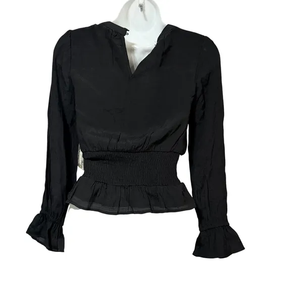 Chelsea & Violet Girls Black Lace‎ Smocked Peplum Blouse Long Sleeve Top Medium - Image 2
