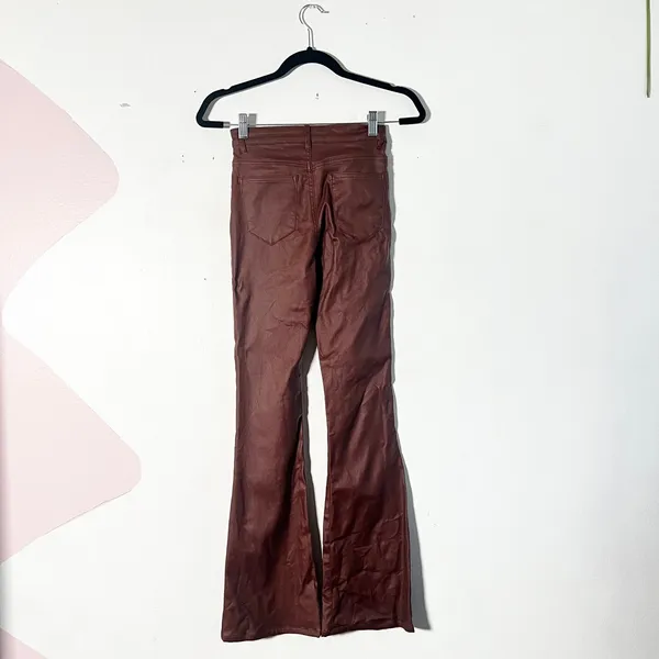Edikted Luna Faux Leather Flared Jeans Small Brown Retro Fall - Image 3
