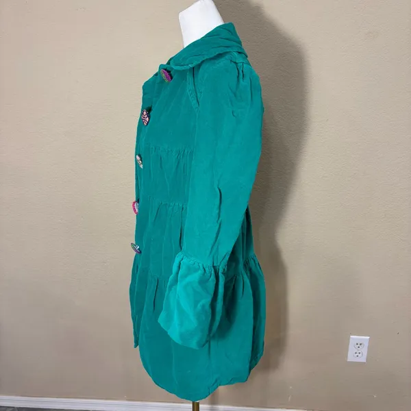 Whimsical vibrant green Judith March coat Measure Like Small Satin lined Boho - Image 6