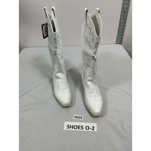 Womans Ixu Pullon Knee High Cowgirl Boots 8 White Embroidered Heel NWT - Image 4