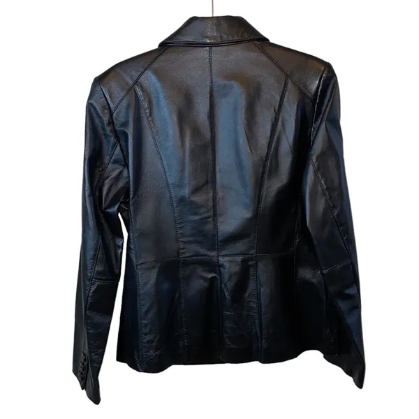 East 5th Black‎ Genuine Leather Button Front Coat Medium - Image 4