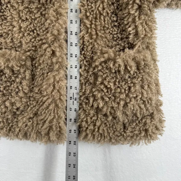 ZARA BASIC Teddy Fleece Jacket Brown Collar Buttons Pockets Women Size‎ S - Image 4