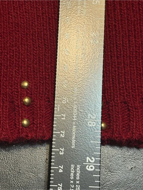 Vintage 80s 90s Burgundy Jeweled Sweater Vest Gold Applique Mock Neck USA OS - Image 10