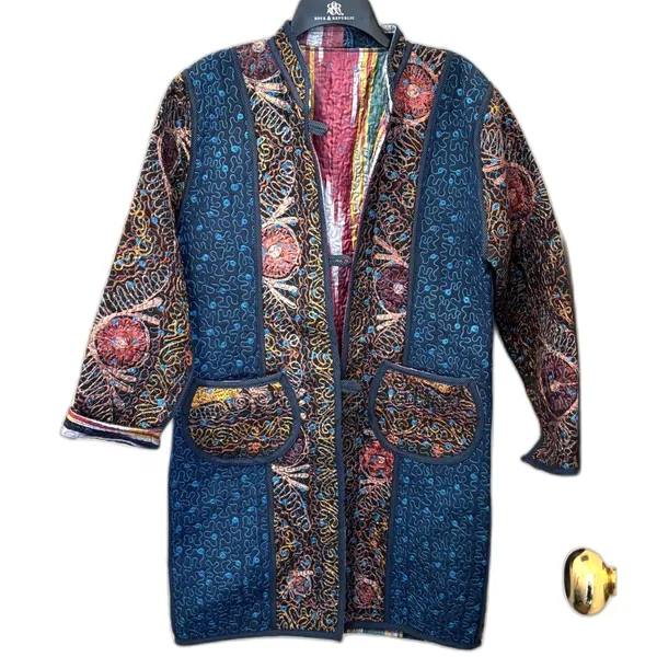 Quilted Embroidered Jacket Boho Artisan Coat Multicolor Statement Piece Multiple Size M - Image 10
