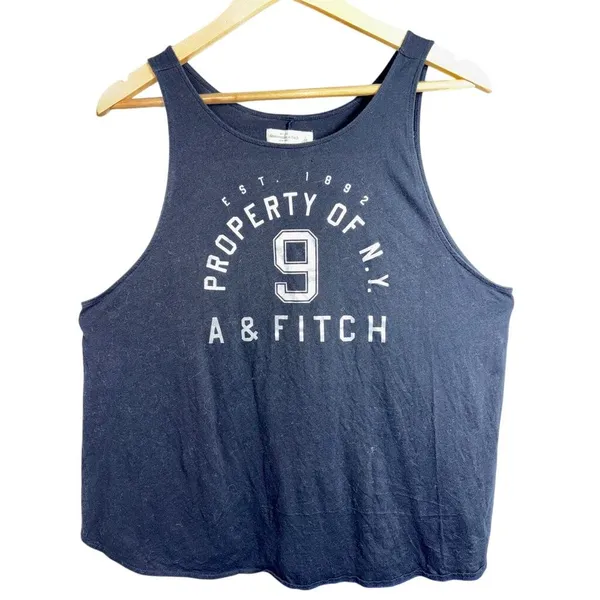 Abercrombie & Fitch Property of N.Y. Black White Knit Graphic Tank Top Size L - Image 2