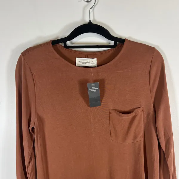 Abercrombie & Fitch Womens Long Sleeve‎ Pocket Tee Terracotta Brown Tunic Top M - Image 2
