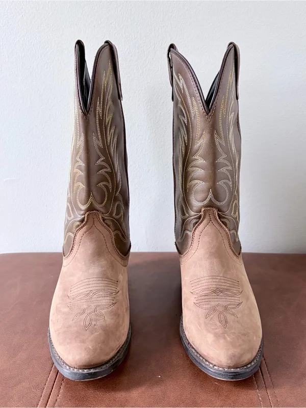 Laredo Two-Tone Brown Suede & Leather Cowboy Boots - Image 4