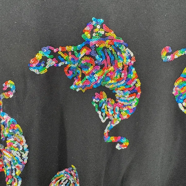 Fantastic Fawn Sweatshirt M Black Multicolor Sequin Tiger Oversized Crewneck - Image 3