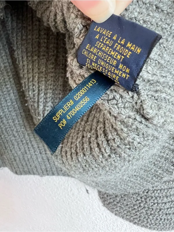 Polo Ralph Lauren Grey Boxy Ribbed Cropped Cotton Pullover Sweater Fisherman - Image 5