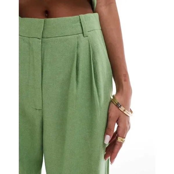 Abercrombie & Fitch Sloane Co-ord Linen Blend Wide Leg Trouser Size 12/31 Green - Image 8