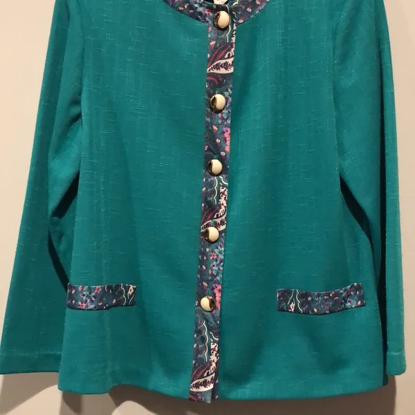 Pablo Collection Vintage Art Deco Teal Suit Jacket - Image 5