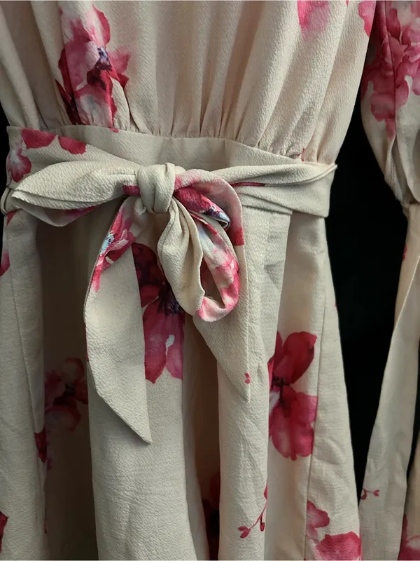 Angel Biba Floral Tie-Sleeve Cream & Pink Romper SZ 10 - Image 7