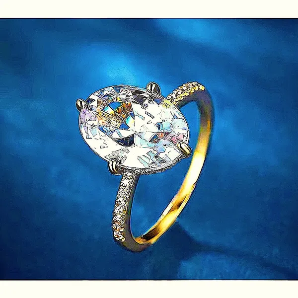 NEW‎ Women's 6Ct Yellow Gold Plated Silver Oval Simulated Diamond Ring - Image 2