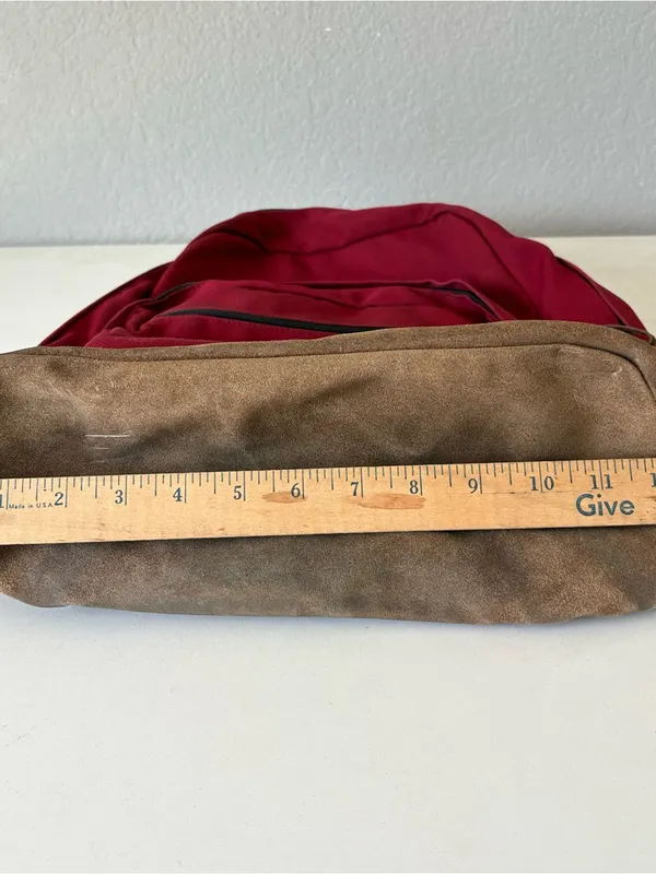 Jansport Right Pack Red Backpack Brown Suede Leather Bottom Schoolbag 17"x12" - Image 7