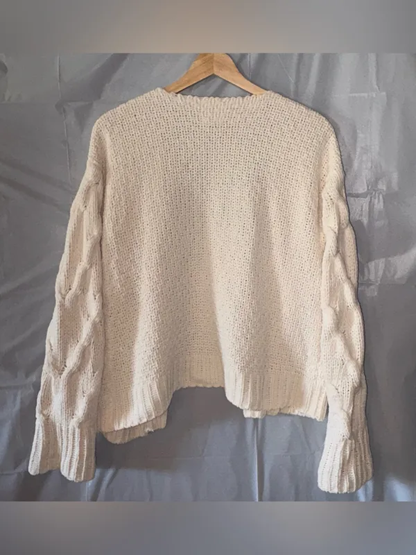 Harper‎ Heritage Cardigan Sweater Large White Knit Open Crochet Cozycore Grandma - Image 2