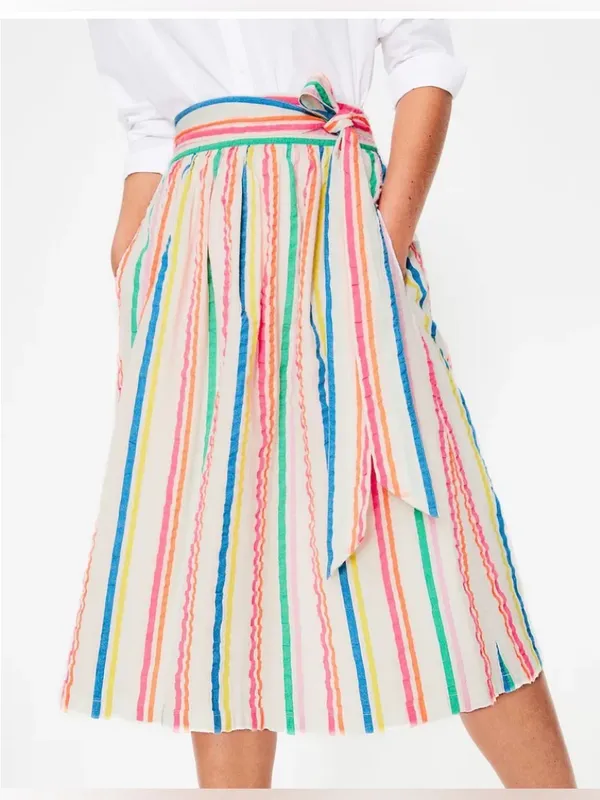 Boden Cathy Midi Skirt Multicolor Stripes Lined Size 6 White - Image 5