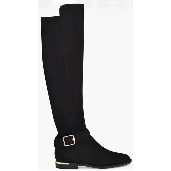 Nine West Black Suede Tall Knee High Buckle Boots Gold Trim Womens Size 8M - Image 3