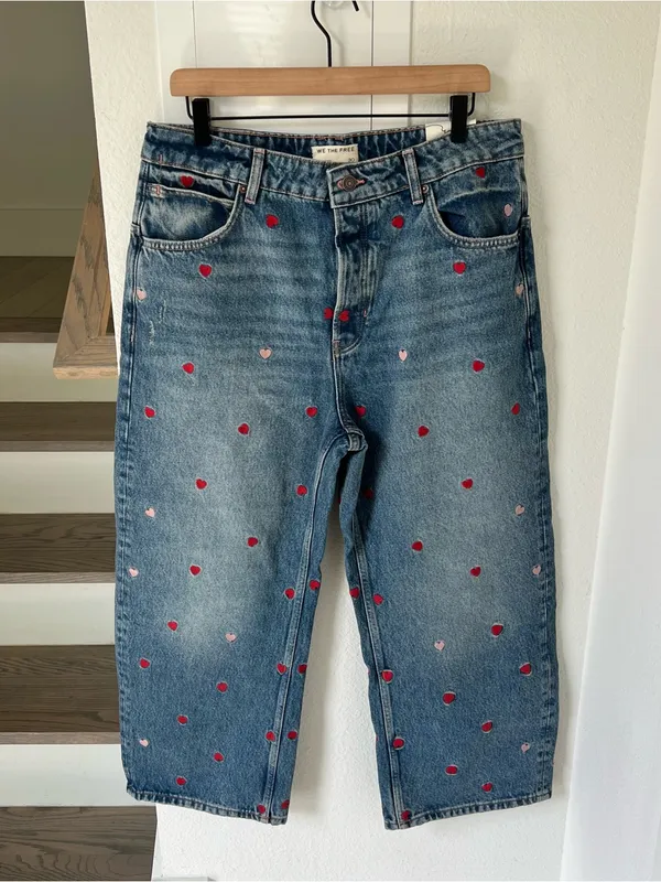 Free People We The Free Deep Trance Heart Embroidered Dropped Boyfriend Jeans - Image 3