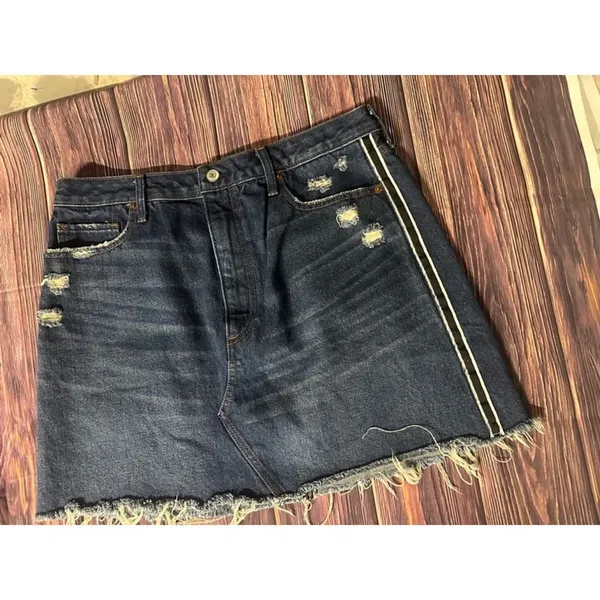 Abercrombie Fitch Natural Rise Vintage A Line Denim Skirt Size 14 - Image 10