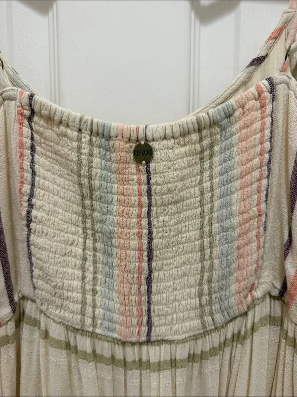 Rip Curl Villa Smocked Cotton Midi Dress - Pastel Stripe - Size Medium - travel - Image 6