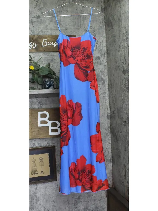 NWT Aqua Womens Floral Mesh Maxi Dress DI11619BL Blue / Red XS - Image 3