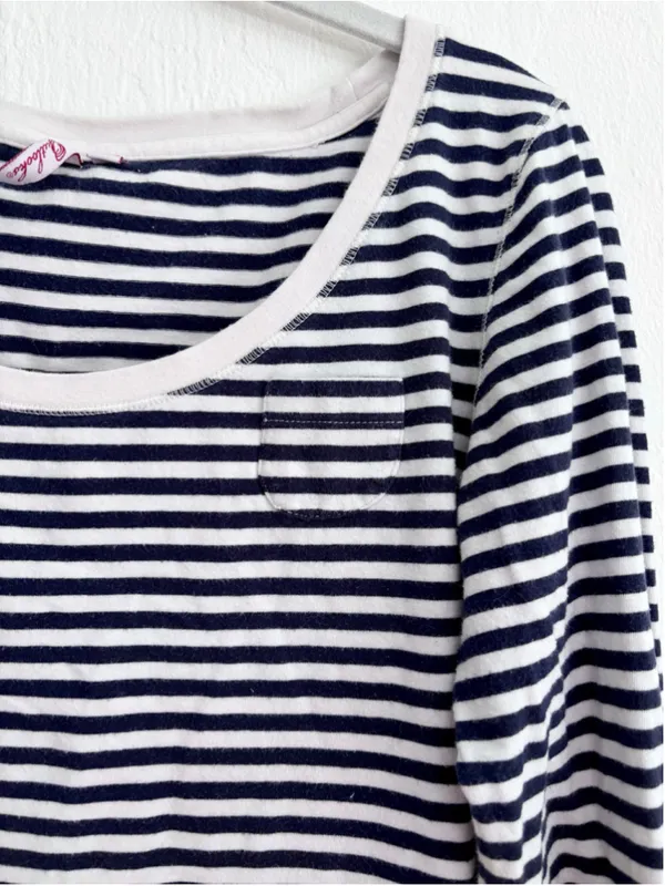 Women's Outlook Long Sleeve Striped Tee, Size L, White and Navy Blue Cotton - Image 8