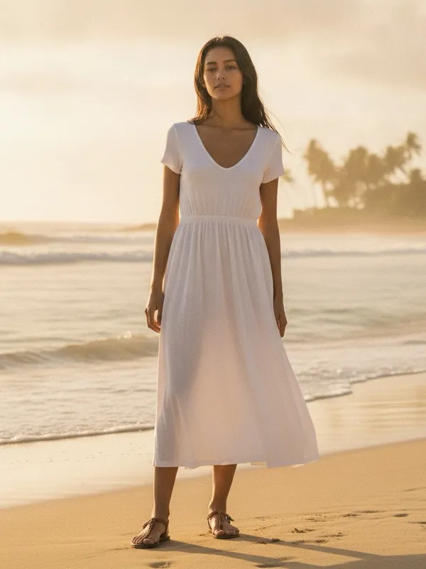 Beach Break White Dress XL Open Cutout Back Casual Beach Midi Coastal Cottage - Image 3