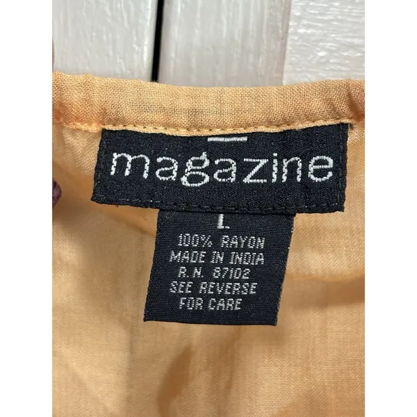 Magazine Orange Blouse Size L Sheer Long Sleeve Chiffon Tie Neck‎ Beads - Image 3